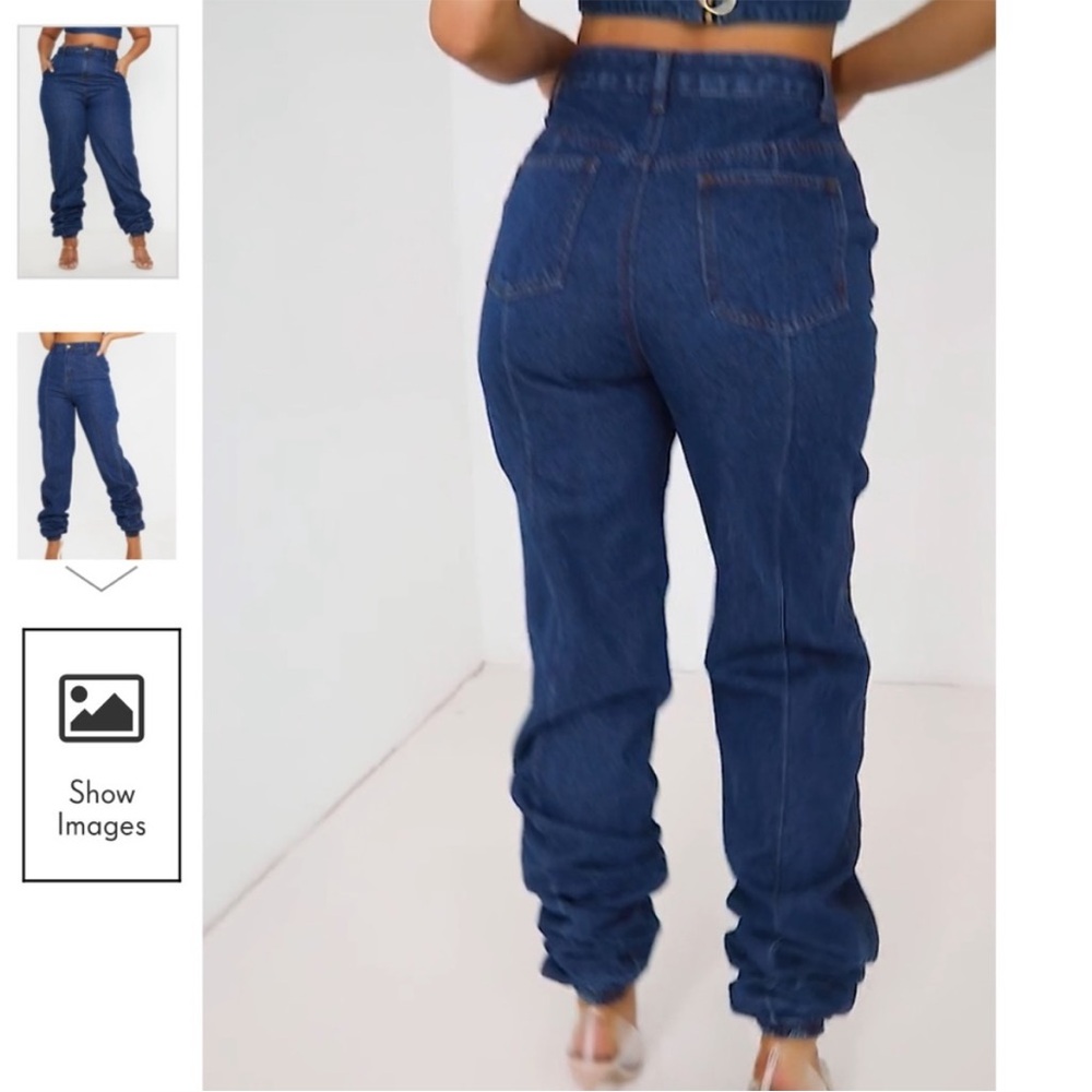 Prettylittlething MID WASH DENIM ELASTICATED HEM JEANS - Picture 11 of 14